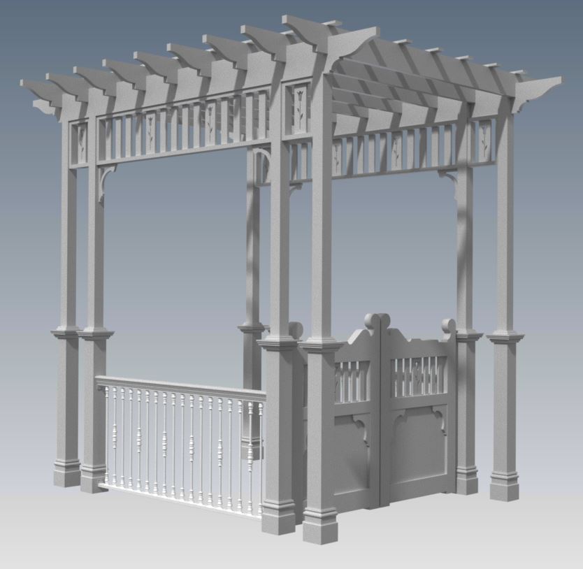 GRAPE VINE ENTRANCE ARBOR - WITH GATES &amp; BALUSTRADE V3 