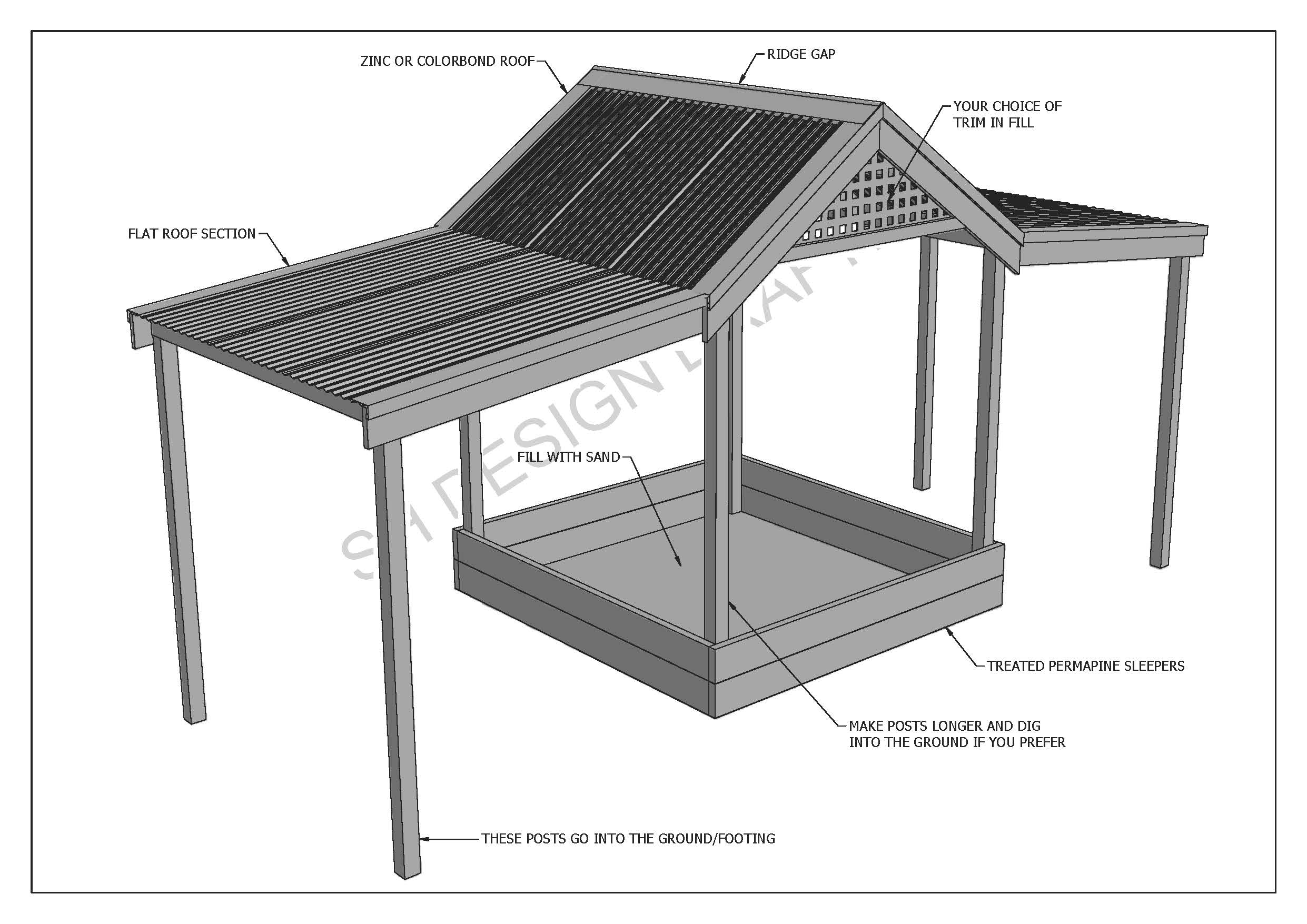 Sand Pit With Shade Cover From Sun & Rain - Play Time ! - ( Building 