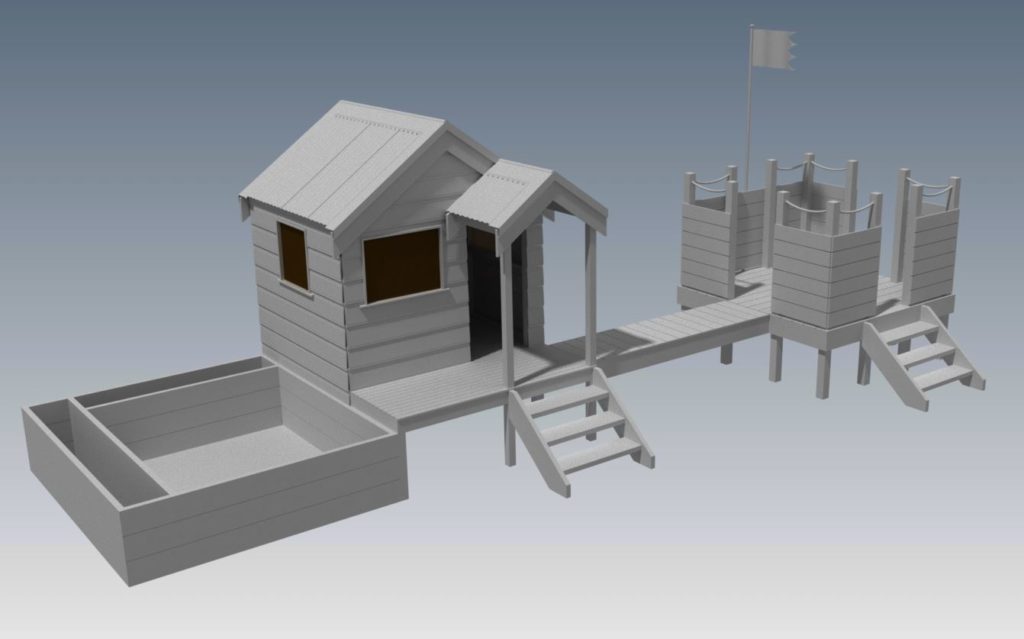 Cubby House V02 With Sand Pit and Fort