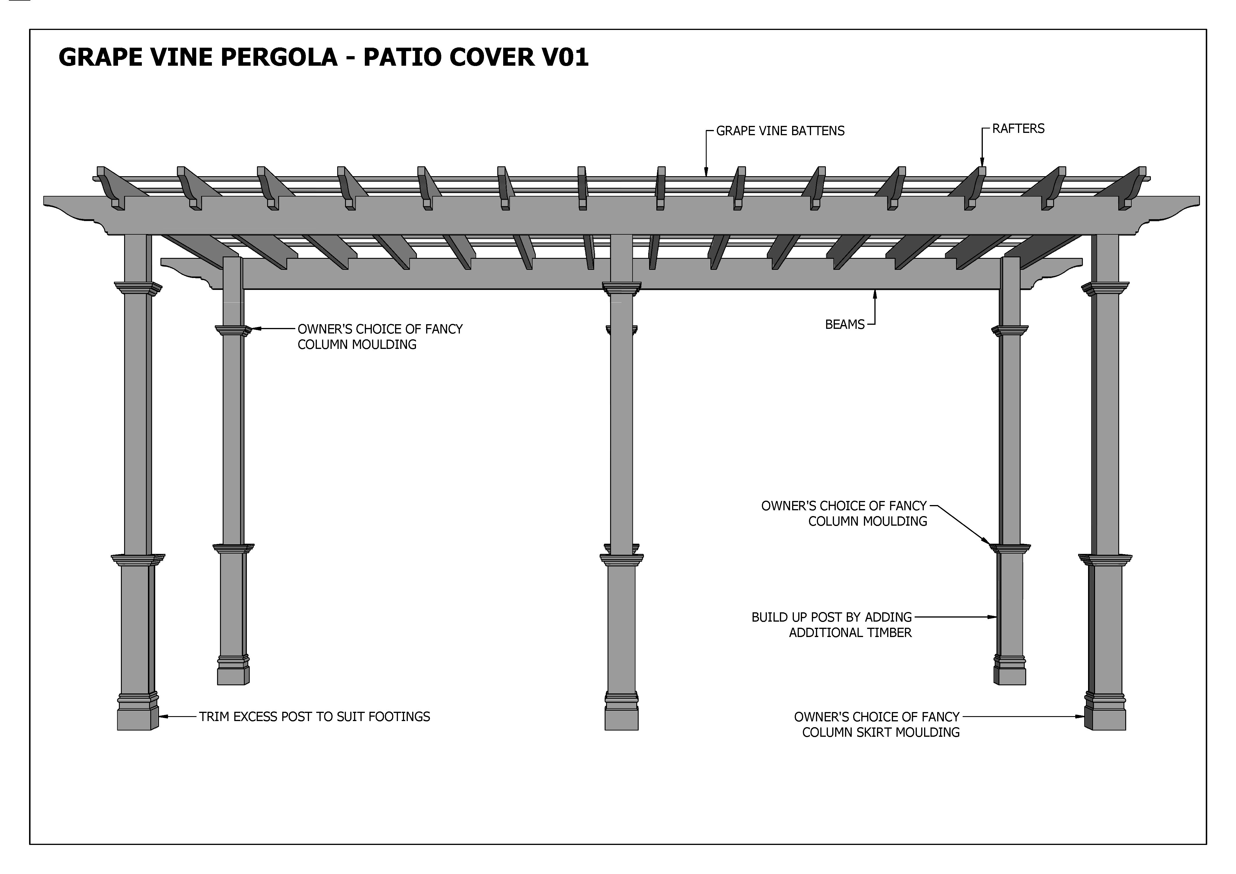 GRAPE VINE PERGOLA PATIO COVER V01 (Building Plans Only)