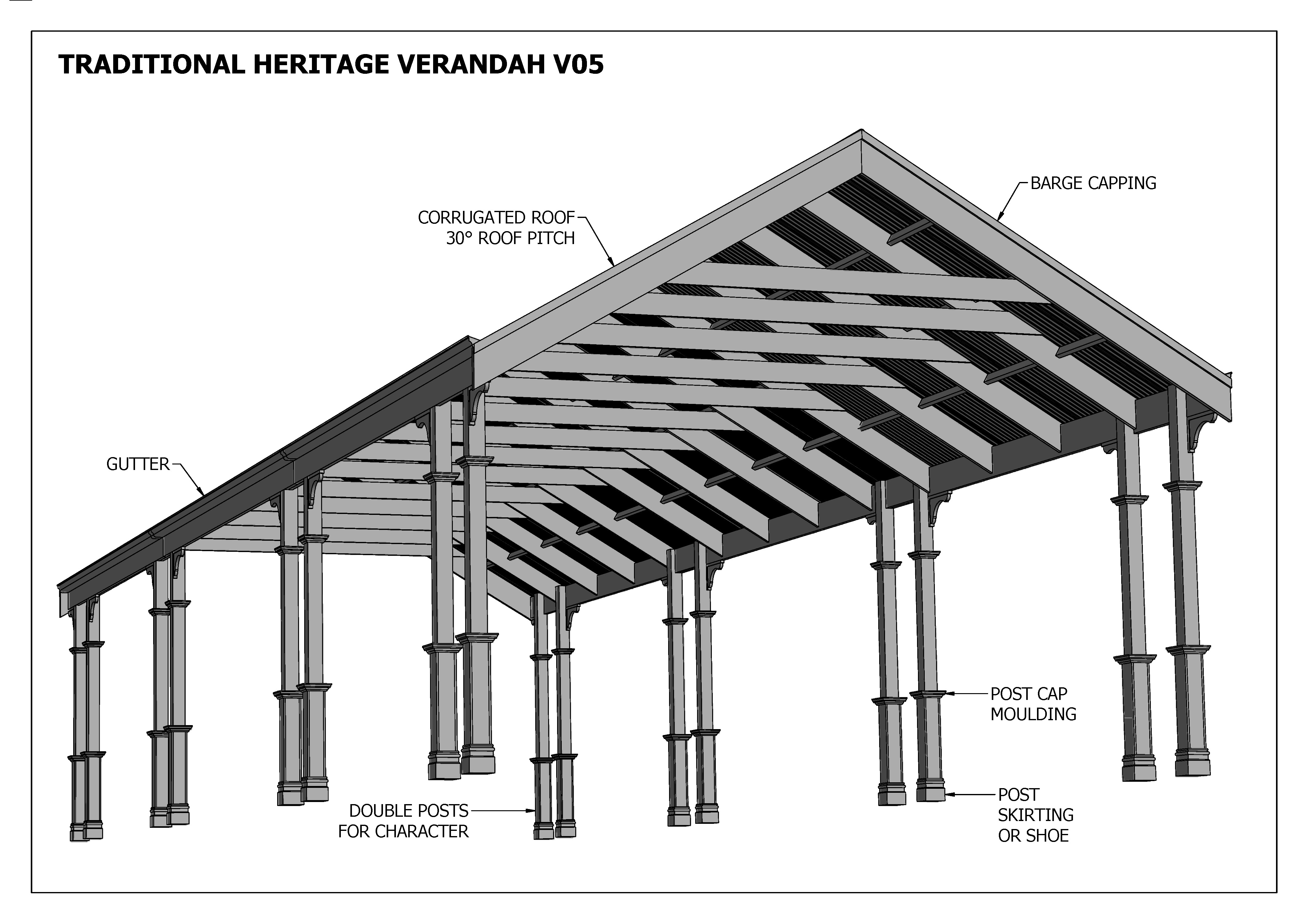 TRADITIONAL HERITAGE CARPORT/VERANDAH V05 (Building Plans ONLY)