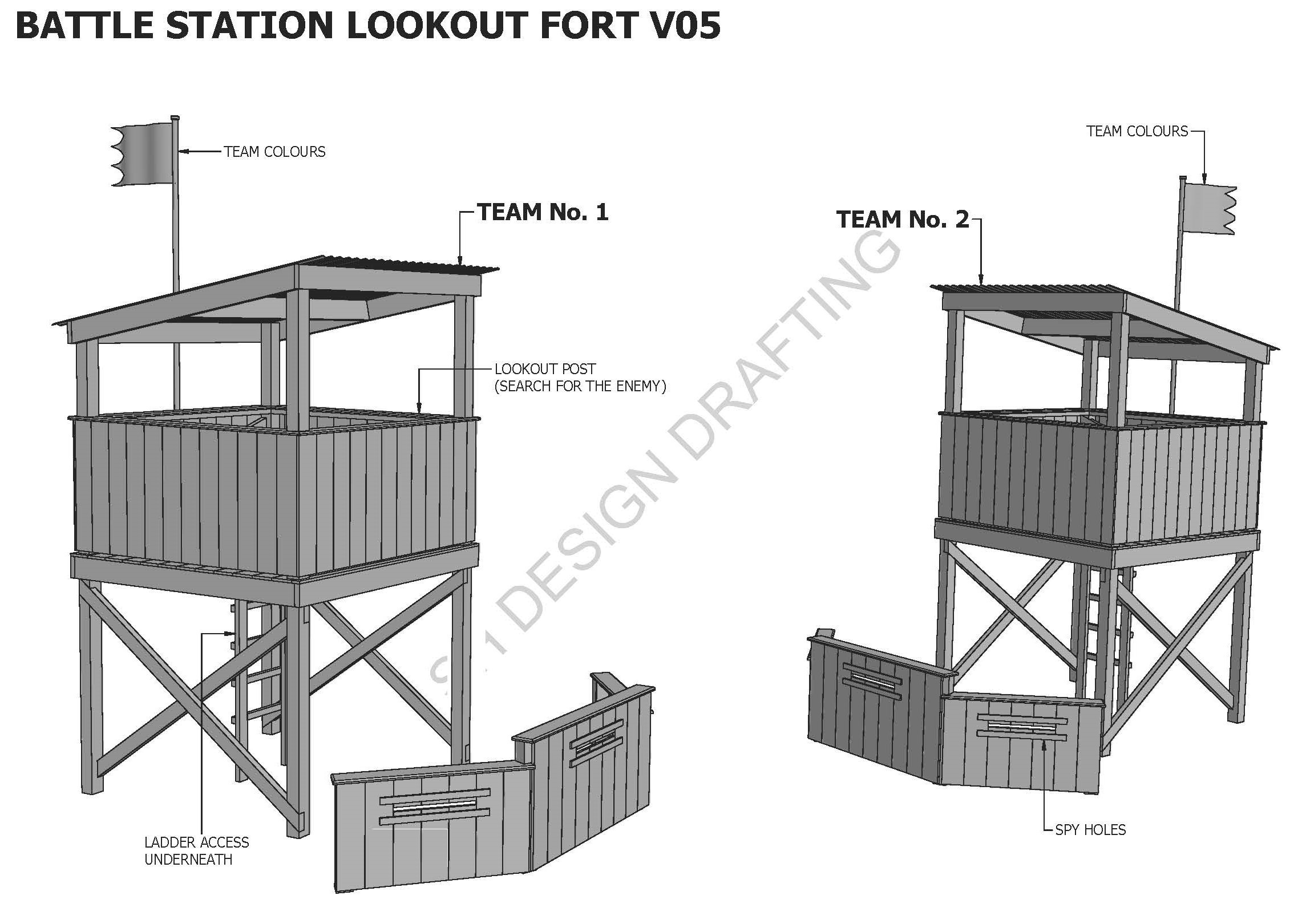 TREE HOUSE CUBBY V05 With Bunker Barricade and Trap Door Entry