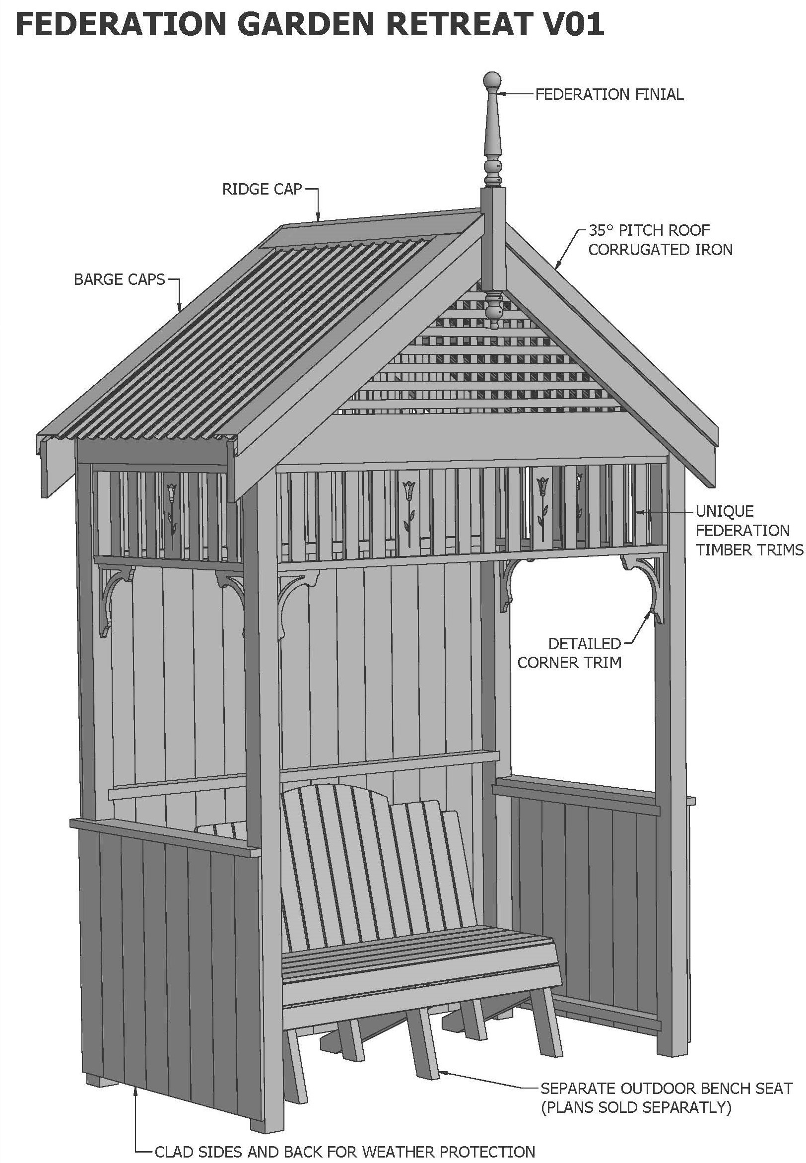 FEDERATION STYLE OUTDOOR GARDEN RETREAT HIDE AWAY V01 (Building Plans ONLY)