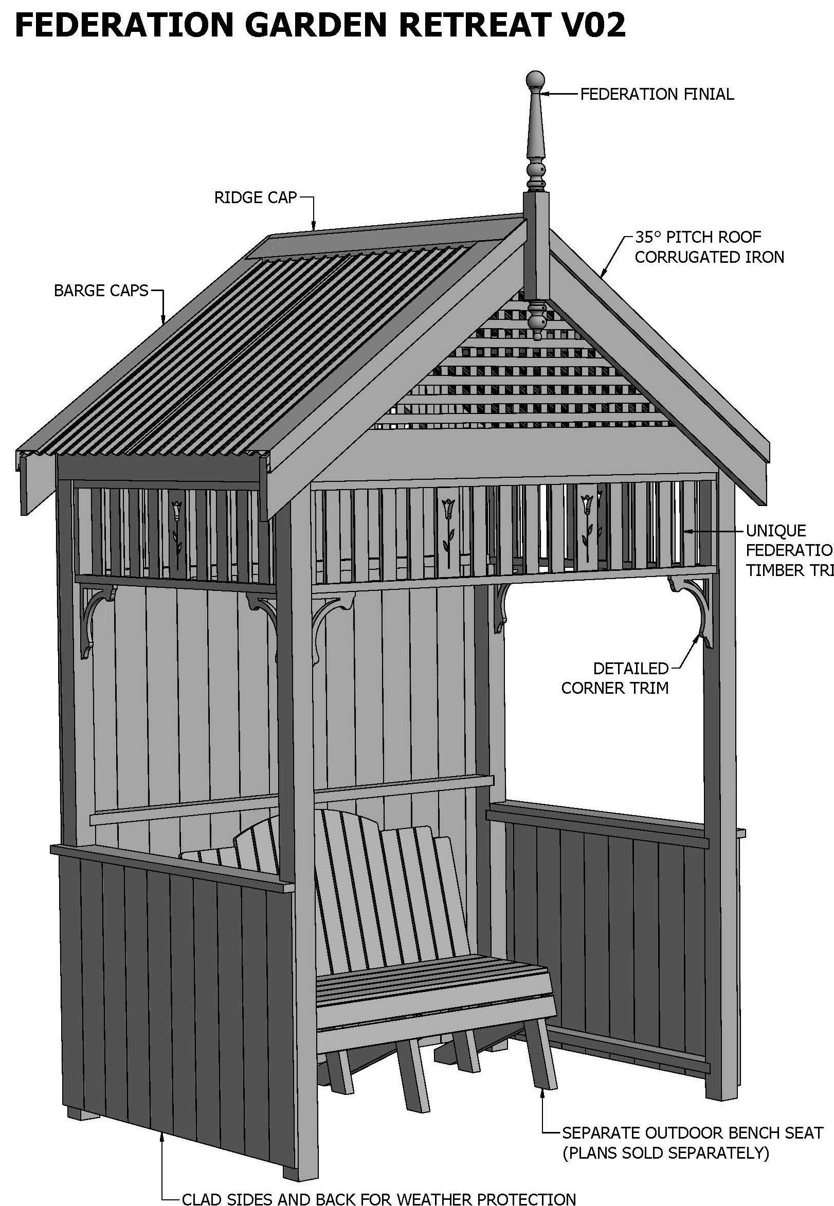 FEDERATION STYLE OUTDOOR GARDEN RETREAT HIDE AWAY V02 (Building Plans ONLY)