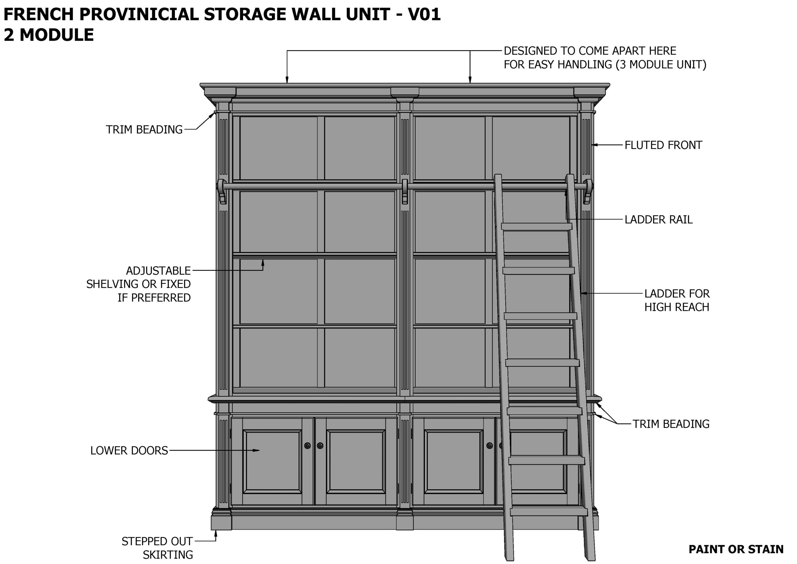 FRENCH PROVINCIAL WALL UNIT 2 MODULE (Building Plans ONLY)