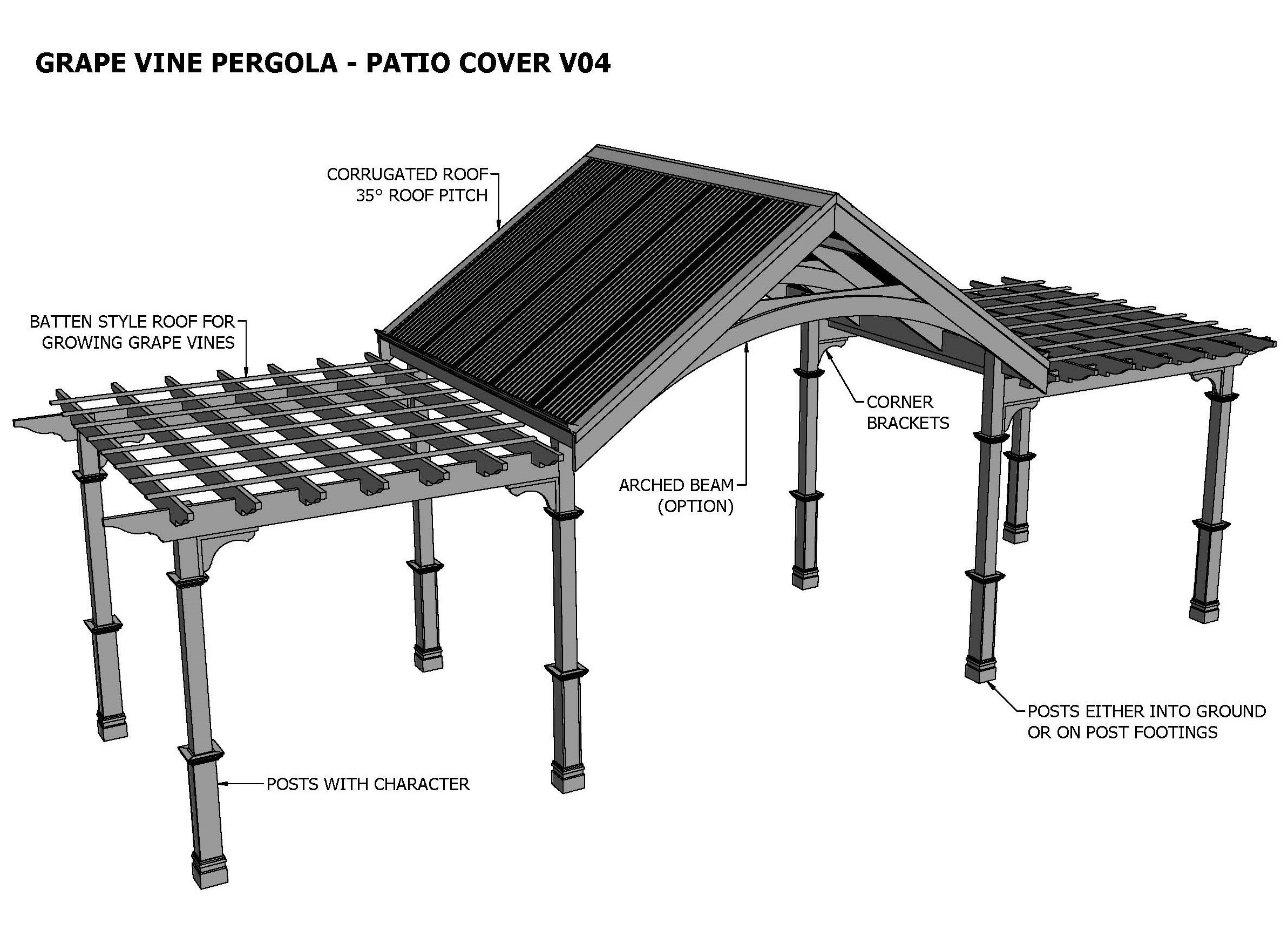 GRAPE VINE PERGOLA PATIO COVER V04 (Building Plans Only)
