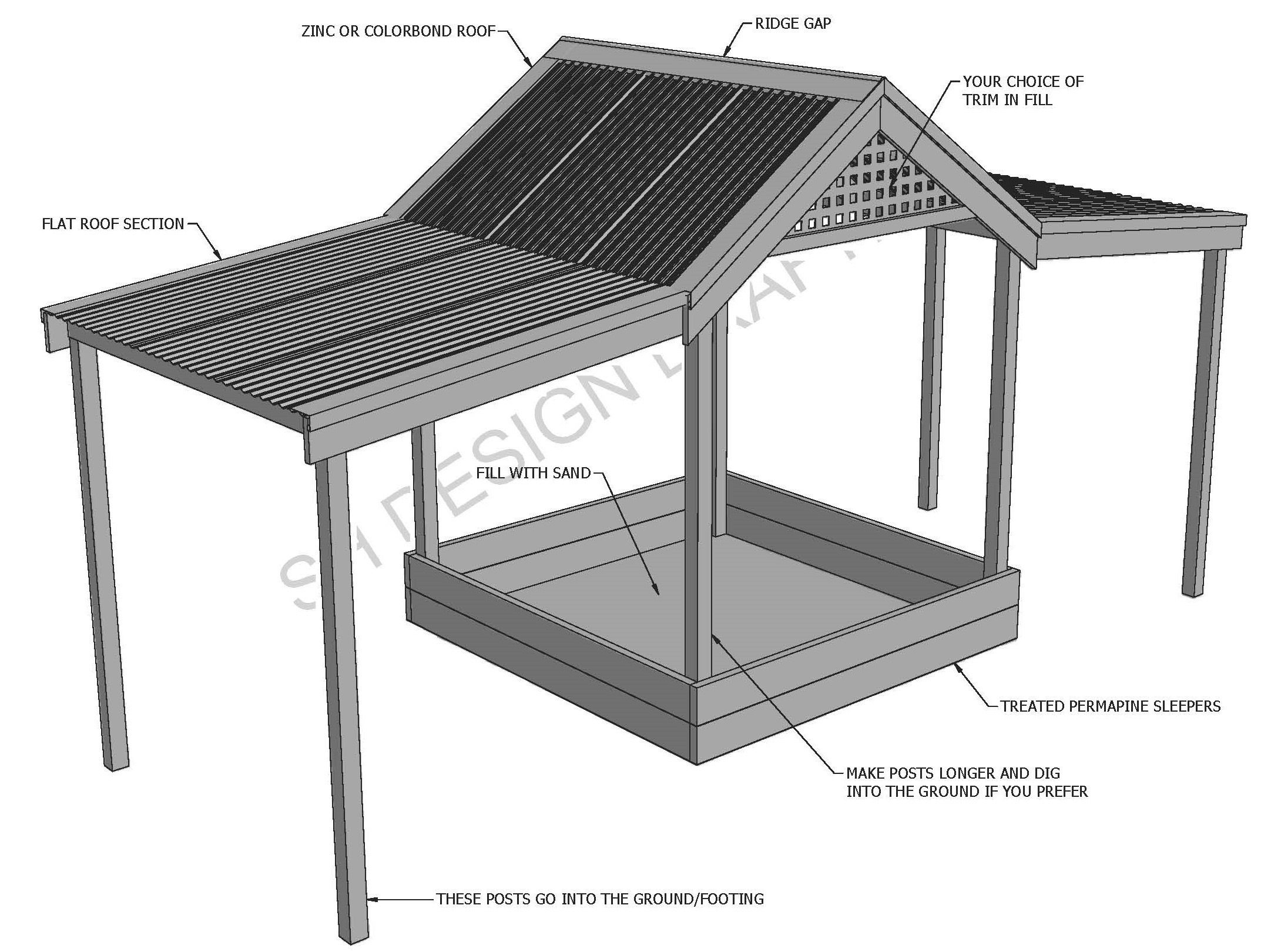 SAND PIT V02 with Verandahs for Shade from Sun and Rain