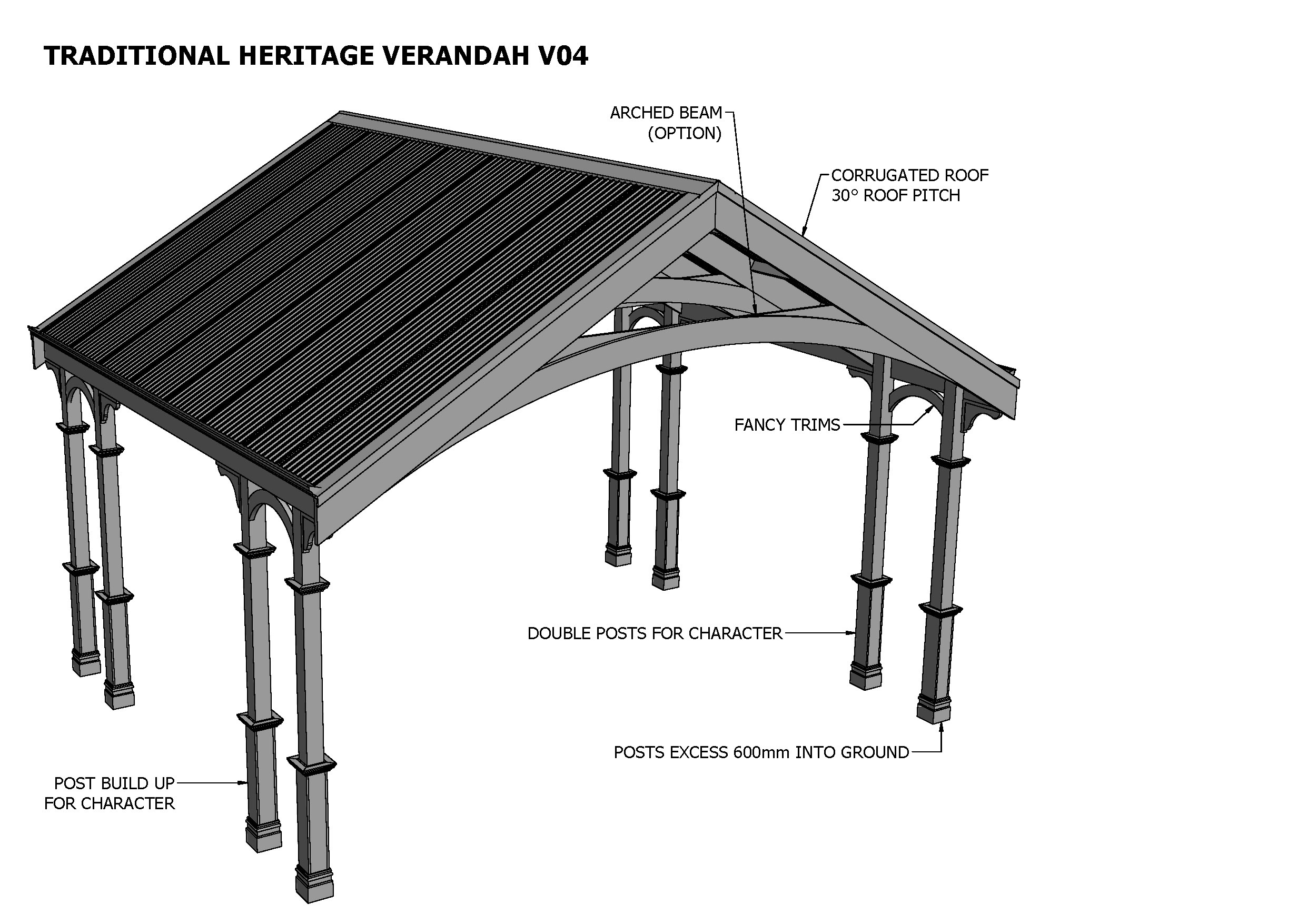 TRADITIONAL HERITAGE CARPORT / VERANDAH V04 (Building Plans ONLY)