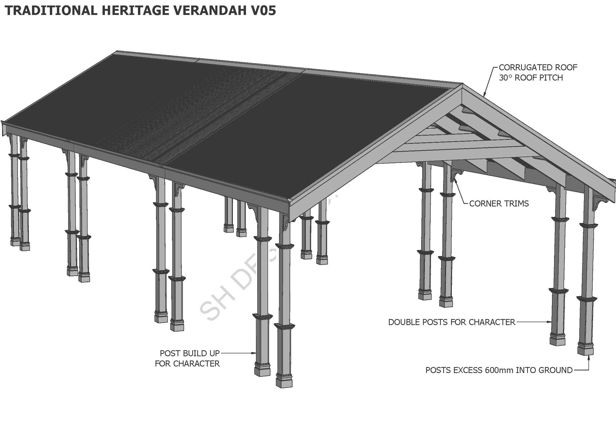 TRADITIONAL HERITAGE CARPORT / VERANDAH V05 (Building Plans ONLY)