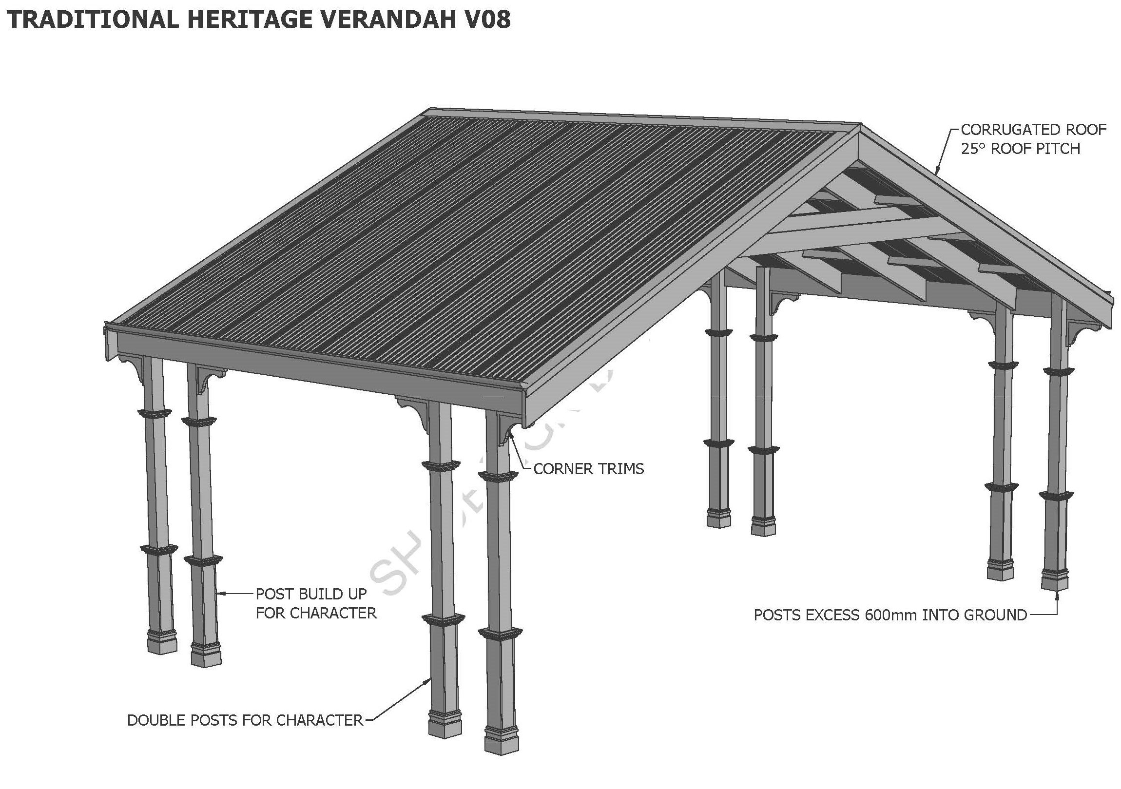 TRADITIONAL HERITAGE CARPORT / VERANDAH V08 (Building Plans ONLY)